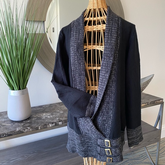 VENUS Sweaters - Venus Black and Grey Cardigan with three buckle s at waist! Size XL
